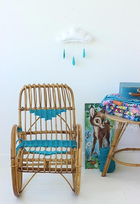DIY chaise rotin tissage bleu enfant - blog déco - clem around the corner