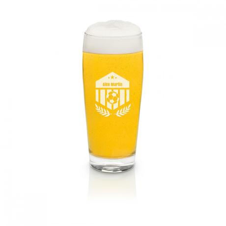 Idée Cadeau Bière. Ventilateur de football gravé dans un verre à bière