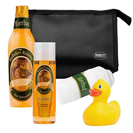 Idée de cadeau Biere.Brubaker Bath Gift Set 5 Pieces Idée de cadeau pour homme avec trousse de toilette serviette de bain et canard