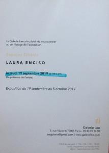 Galerie LEE   exposition LAURA ENCISO 19 Septembre au 5 Octobre 2019