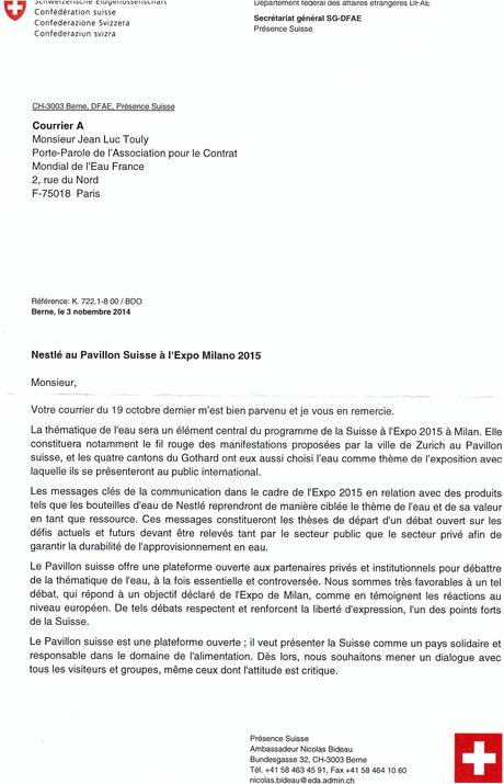 Réponse de l'ambassadeur de Présence suisse Nicolas Bideau ...