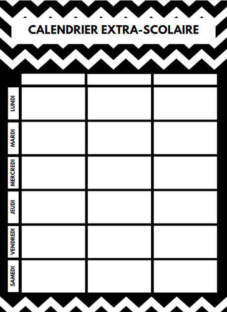 Imprime ton planning d'activités extra-scolaire Imprime ton planning d'activités extra-scolaire