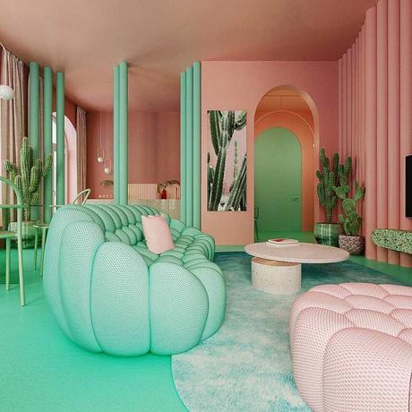 Un appartement à la déco verte et rose originale au coeur de Manhattan