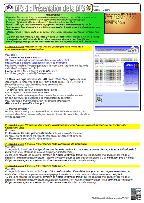 2-DP3-2-Lettre de motivation - CV - dp3collegemurat