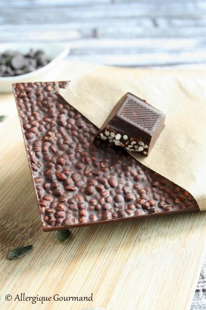 Tablettes de chocolat au quinoa soufflés ou graines caramélisées { sans gluten, sans lait, sans oeufs}