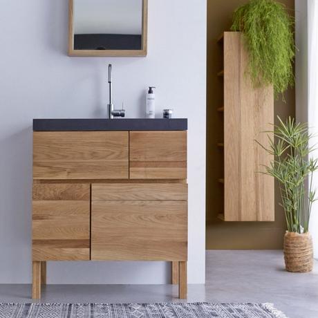 meuble salle de bain chalet chêne pierre de lave vasque design moderne
