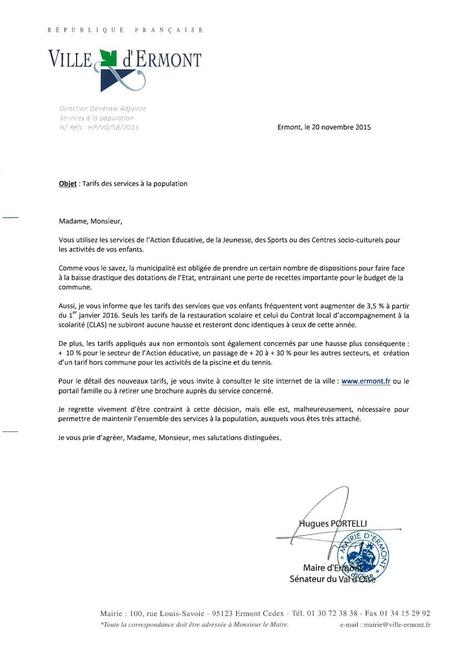 exemple modele courrier hausse tarif