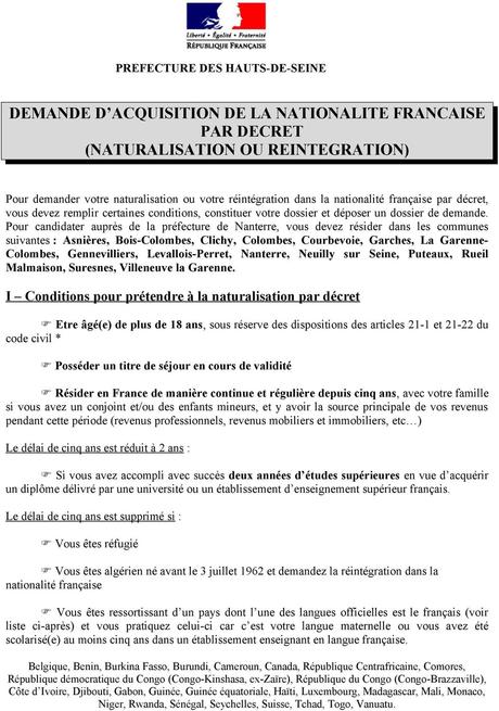 DEMANDE D ACQUISITION DE LA NATIONALITE FRANCAISE PAR DECRET ...
