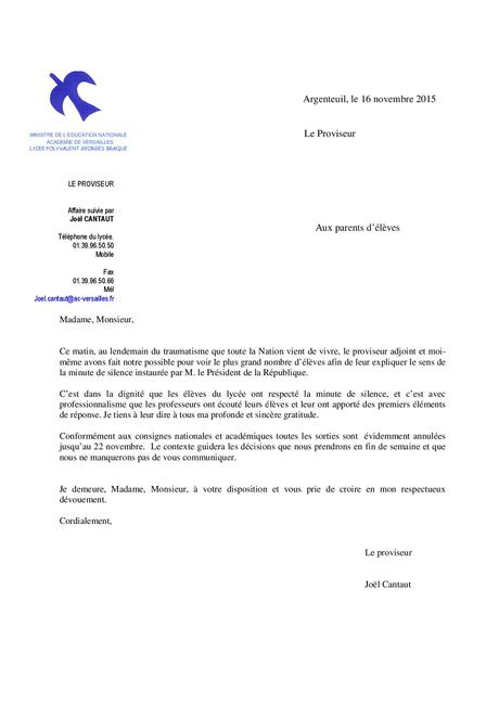 Lettre du Proviseur aux parents - Lycée Georges Braque ...