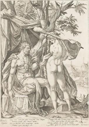 Spranger 1590 Hercule et Omphale gravure de Eisenhoit