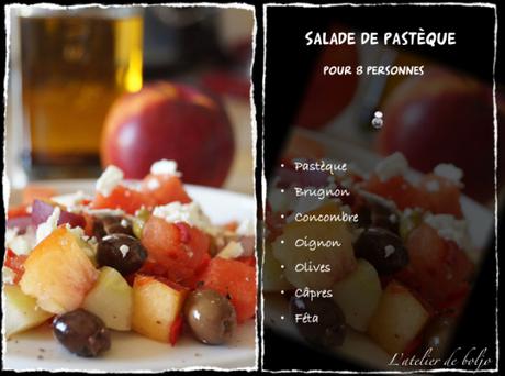 Salade estivale de pastèque, concombre et brugnons Salade estivale de pastèque, concombre et brugnons