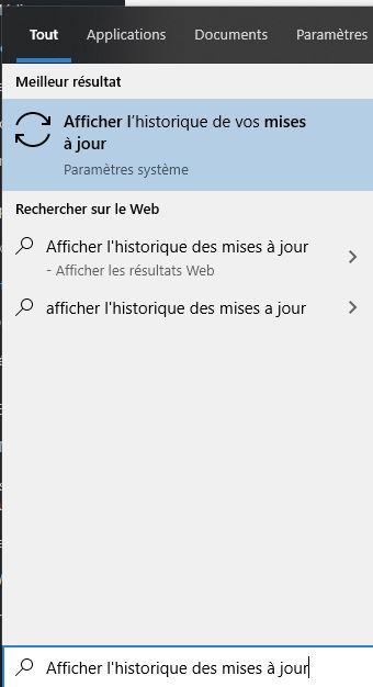 Afficher l'historique des mises à jour de Windows 10