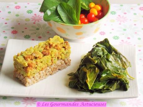 Purée de pois cassés aux lardons Vegan, poêlée de verdure et salade valériane et tomates