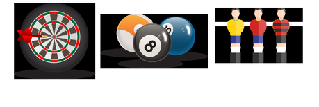 Jeux: fléchettes, billard, baby-foot