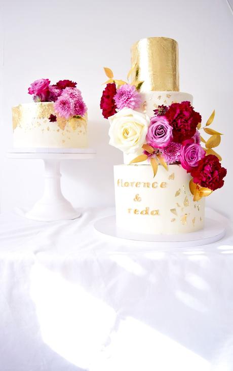 Burgundy & Gold Wedding Cake