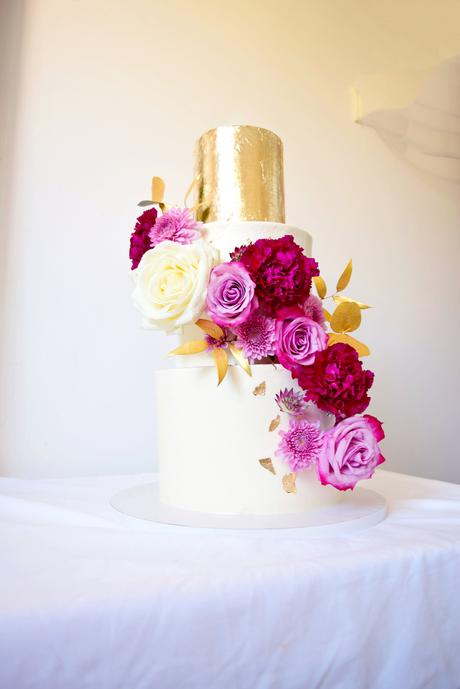 Burgundy & Gold Wedding Cake