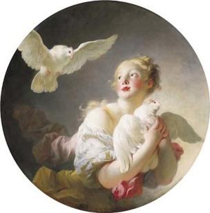 Fragonard Jeune fille tenant dans ses bras une colombe 1775-80 coll part