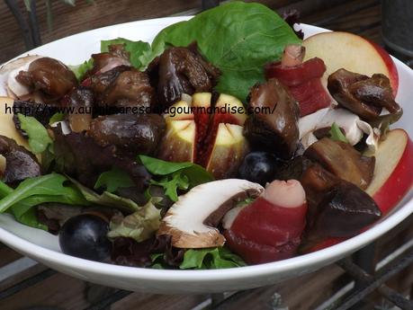 Salade d'Automne,gésiers et magrets de canards séchés,figues,raisins* IG BAS et  WW*