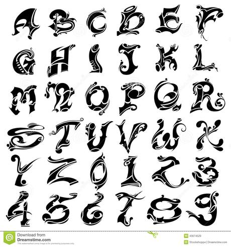 Alphabet Et Nombre De Tatouage Illustration de Vecteur ...