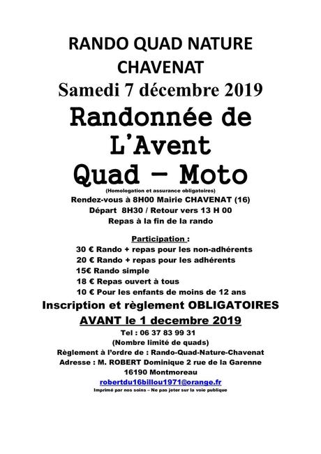 Rando Quad-moto de l'Avent de l'association Quad Nature Chavenat (16), le 7 décembre 2019
