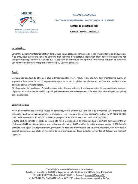 rapport moral du président association  À Découvrir