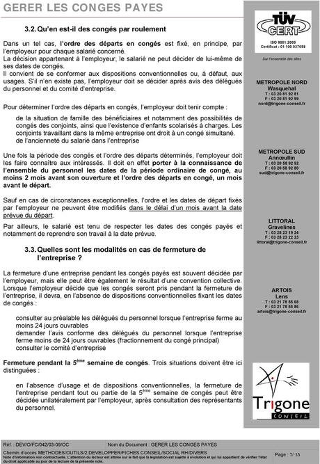 GERER LES CONGES PAYES - PDF