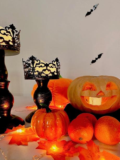 déco table halloween chandelier noir décoration murale chauves souris bougie candle clémentine automne fête - clematc