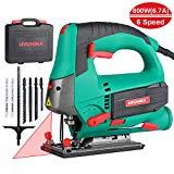 Meilleures scies sauteuses Scie Sauteuse 800W HYCHIKA, Max. Profondeur de coupe: 110mm, 800-3000SPM, 6 Vitesses Réglables, 4 Modes de Coupe, Angle d'inclinaison ±45 °, 6 Lames de scie avec Boîte de rangement pour lame de scie