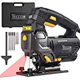 Meilleures scies sauteuses Scie Sauteuse, TECCPO 800W 3000SPM Scie Sauteuse Électrique, Hauteur de Course 22mm, 6 Vitesses Réglables, 6 Lames, avec Guide Laser, Angle Max 45°, Moteur en Cuivre Pur - TAJS01P