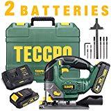 Meilleures scies sauteuses Scie Sauteuse sans Fil, TECCPO 18V Scie Sauteuse, 2 Batteries 2.0Ah, 30min Chargeur Rapide 4.0Ah, Lampe LED, 0~2300SPM, Hauteur de Course 22mm, Angle Max 45 °, 6 Lames, Boîte de Transport - TDJA22P