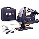Meilleures scies sauteuses Scie Sauteuse TACKLIFE avec laser et LED, 6 vitesses variables, Biseau de 45°, 800W 3000 SPM, Activation du commutateur de verrouillage, Adaptateur pour aspirateur 35mm, Boîtier, 6 lames