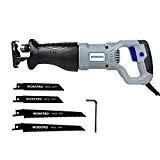 Meilleures scies sabre WORKPRO Scie Sabre 710W 0~2800 trs/min Vitesse Variable avec Mécanisme de Changement Rapide de Lame, Profondeur de Coupe Bois/Métal: 115/4 mm - Coupe de précision 4 Lames Incluses