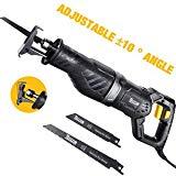 Meilleures scies sabre Scie Sabre, TECCPO Professional 1050W Scie Alternative 240V avec 2500 SPM, Profondeur de Coupe: 150mm (Bois), 5mm (Métal), Course de Coupe 28mm, 3 Lames de Scie Remplaçables -TARS24P