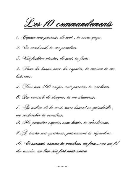 Les 10 commandements pour la marraine de notre fils ...