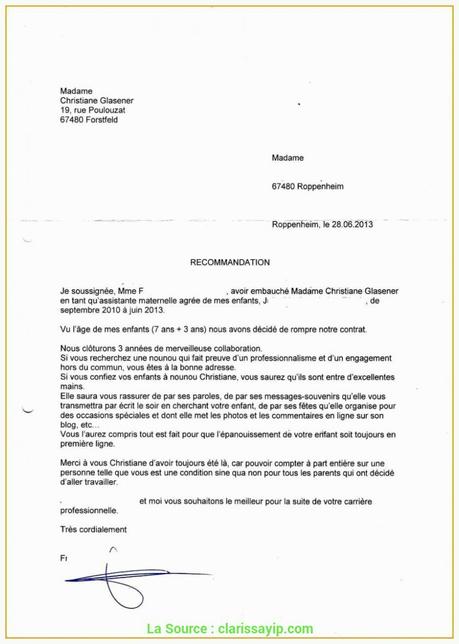 De Valeur Exemple De Lettre De Recommandation Pour Un ...