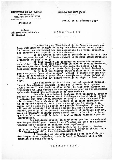 exemple de circulaire Clemenceau manager ou la modernisation de l'administration ...