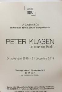 Galerie BOA  PETER KLASEN  » le mur de Berlin  » 4 Novembre 31 Décembre 2019
