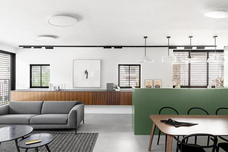 BZ appartement, le vert olive à l’honneur dans la décoration de cet appartement de Tel Aviv