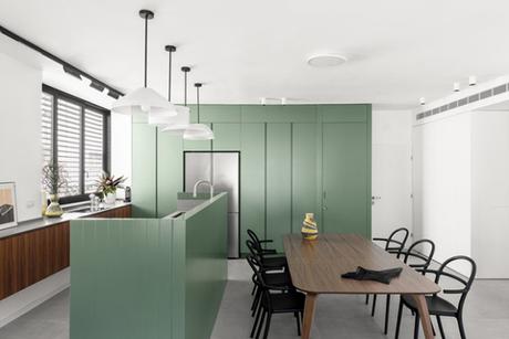 BZ appartement, le vert olive à l’honneur dans la décoration de cet appartement de Tel Aviv