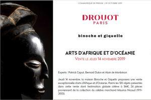 Vente Arts d’Afrique et d’Océanie  (Binoche et Giquello) le Jeudi 14 Novembre 2019