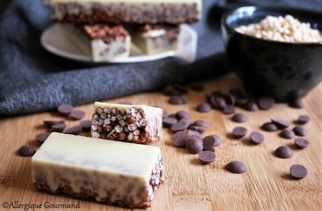 Barres chocolatées au quinoa soufflé { sans gluten, sans lait, sans œufs}