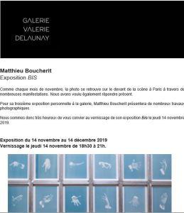Galerie Valérie DELAUNAY  exposition Matthieu BOUCHERIT à partir du 14 Novembre 2019