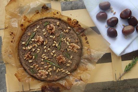 Cuillère et saladier : Castagnaccio (gâteau à la farine de châtaigne) - vegan