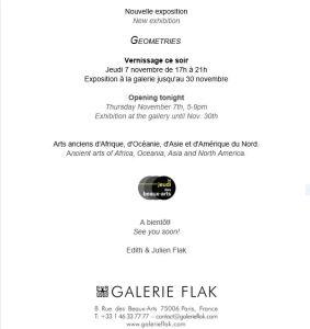 Galerie FLAK  « GEOMETRIES »  à partir du 7 Novembre 2019