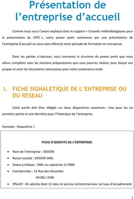 fiche de présentation d’une entreprise Présentation de l entreprise d accueil - PDF