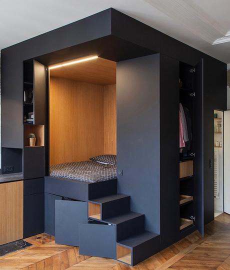 cube noire appartement design mix and match rangement chambre dressing multifonctions clematc