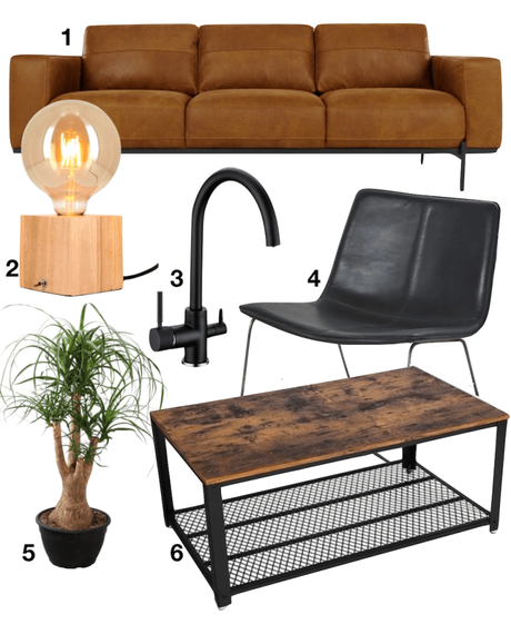 shopping liste design canapé cuir fauteuil noir table basse vintage beaucarnea robinet lampe à poser - blog déco - clemaroundthecorner - décoration