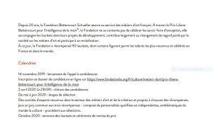 Prix Liliane BETTENCOURT pour l’Intelligence de la main -Appel à candidatures du 14 Novembre au 2 Avril 2020