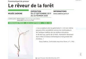 Musée ZADKINE   » Le rêveur de la forêt  » jusqu’au 23 Février 2020