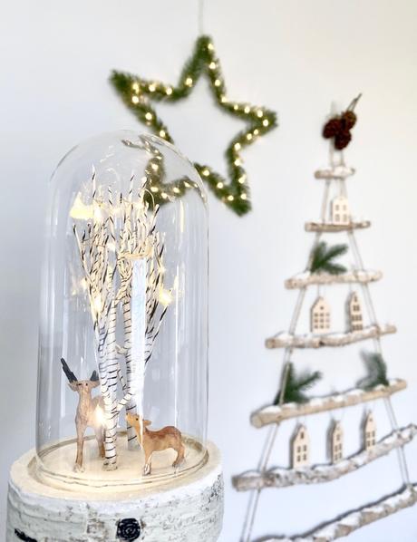 vitrine Noël bouleau lumineuse décoration scandinave - blog clem around the corner